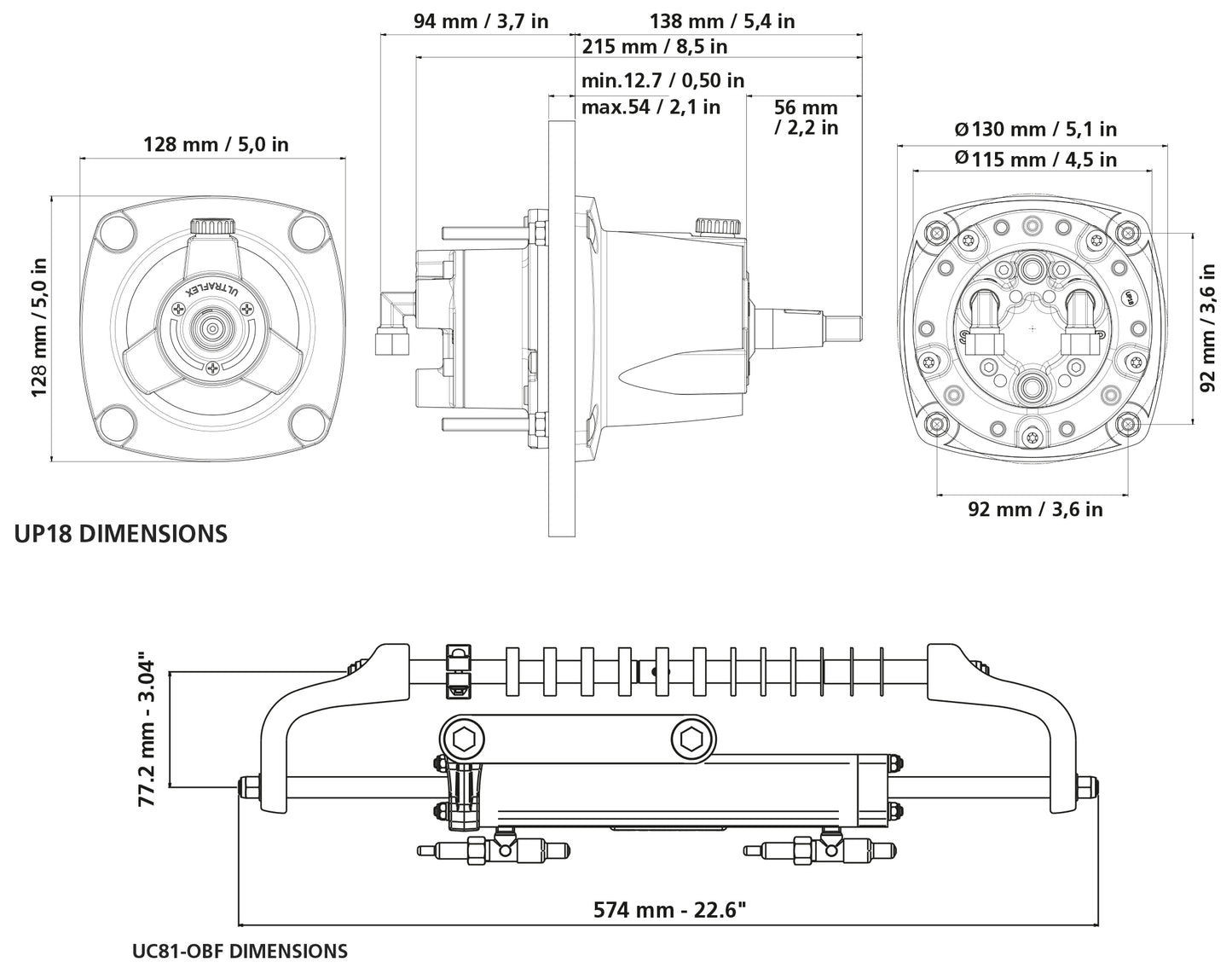 Ultraflex Hydraulisk styring komplett inntil 115 HK GoTech
