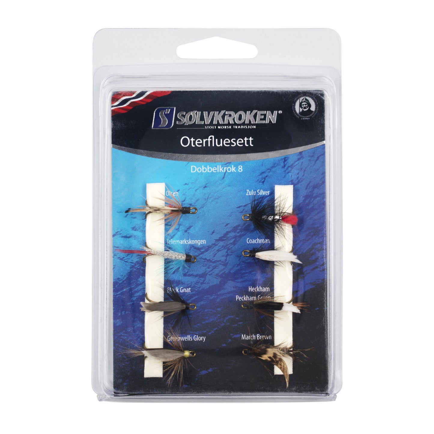 Sølvkroken Oterfluesett DK8 - 8pk - Fluesett