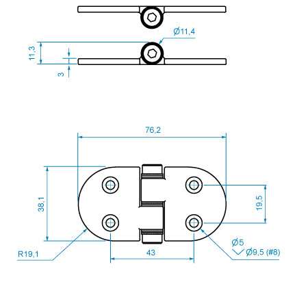 Roca Friksjonshengsel 38,1 x 76,2 mm
