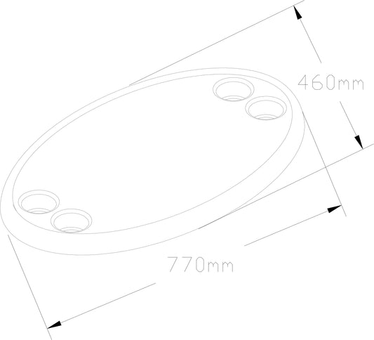 Bordplate, oval med 4 flaskeholdere