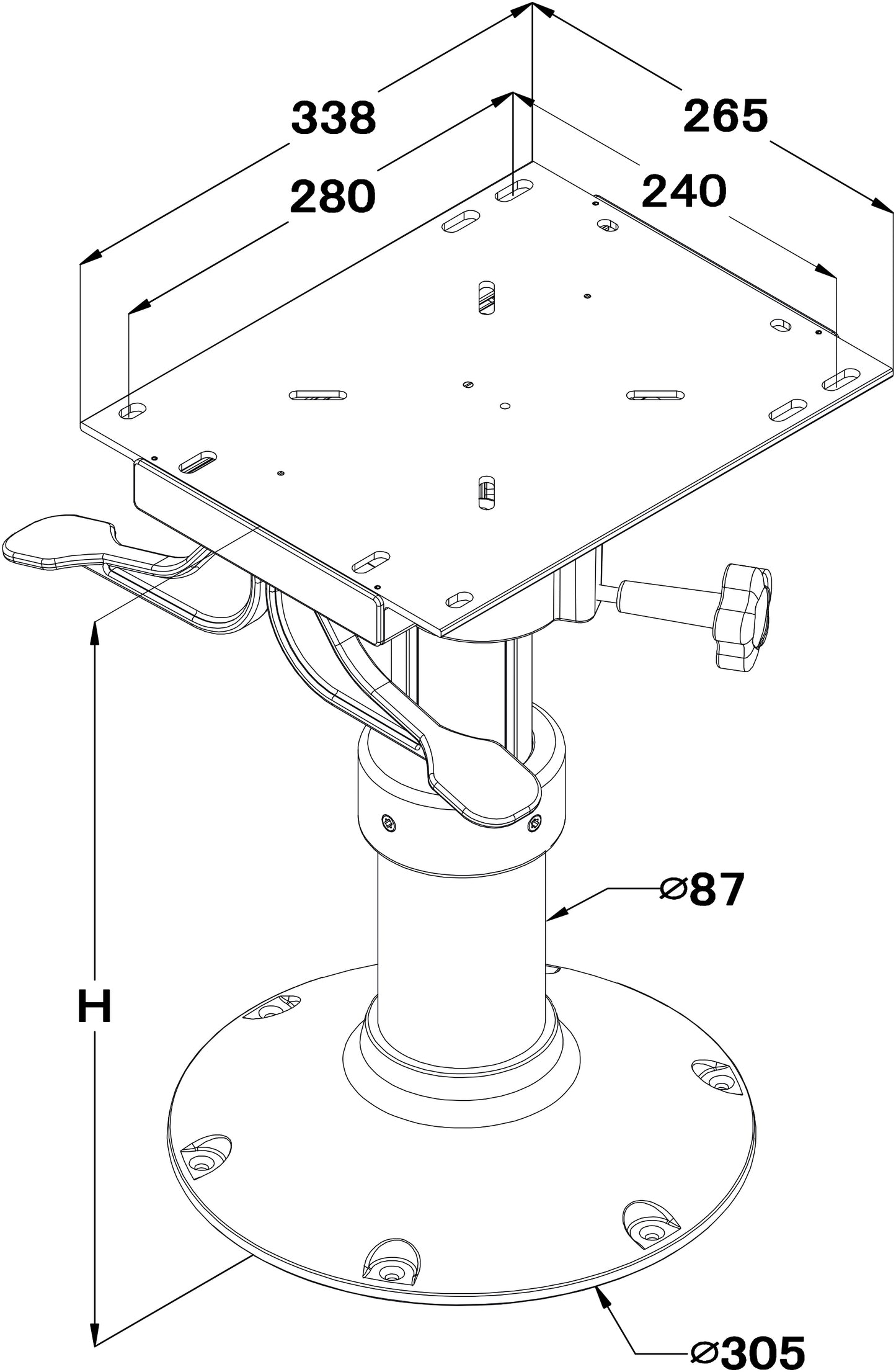 Stolsøyle SHD "wide slide" 430-610 mm