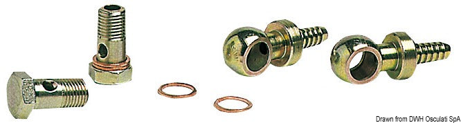 Sett med 2 svingbare messingkoblinger + 2 slangeadaptere + 4 kobberpakninger
