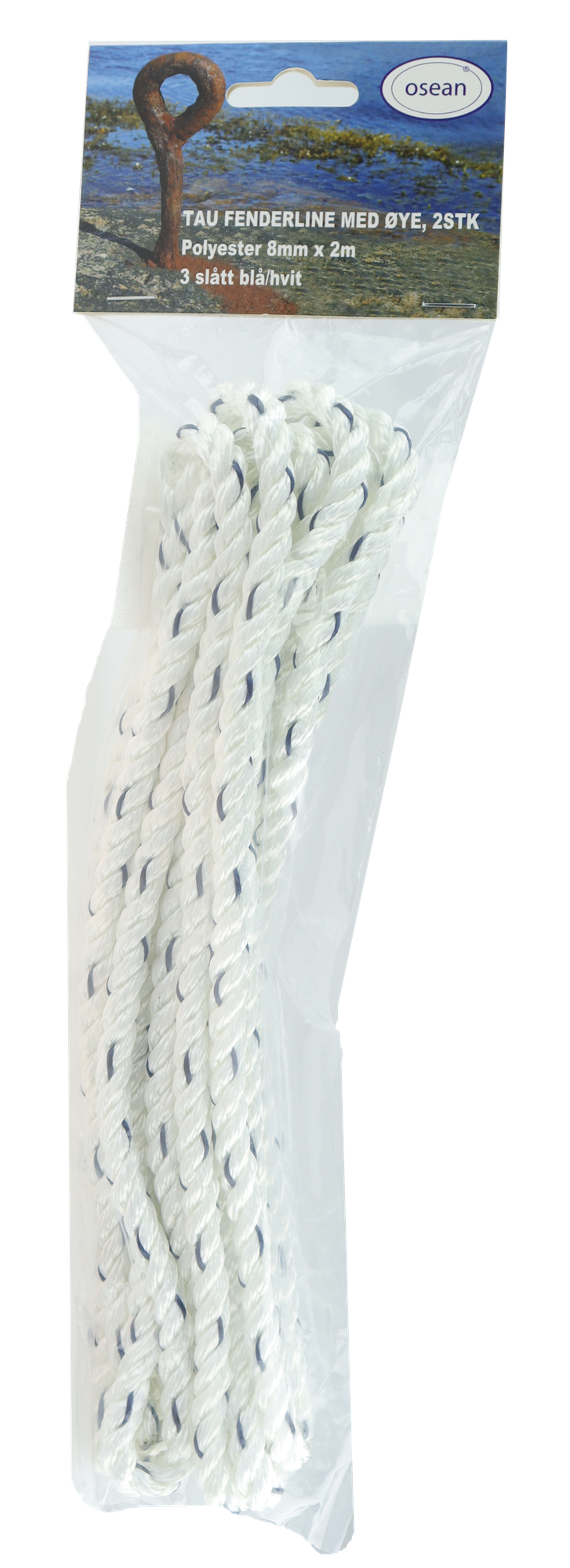 Fenderline - Hvit / Blå - 2pk - 8 mm - 2m - 3-Slått