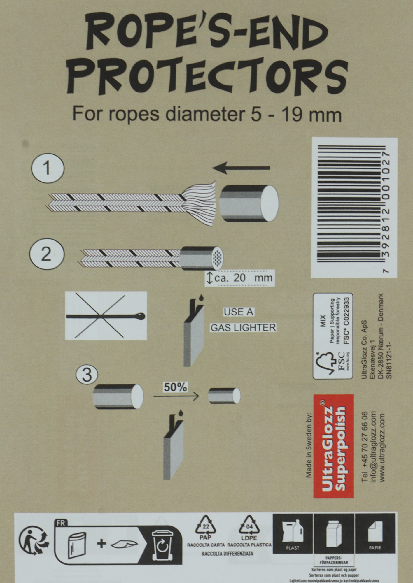 ROPE`S-END taubeskytter - Krympestrømpe for tauender fra 5-19mm