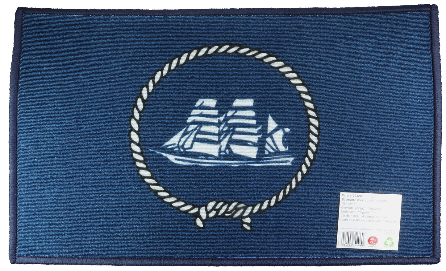 CAL Dørmatte - Seilskute motiv - Blå - 45x70mm