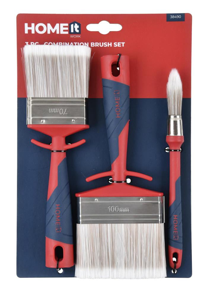 HOME It Penselsett Utendørs 3pk - Flat 70mm - Flat 100mm - Rund 18mm
