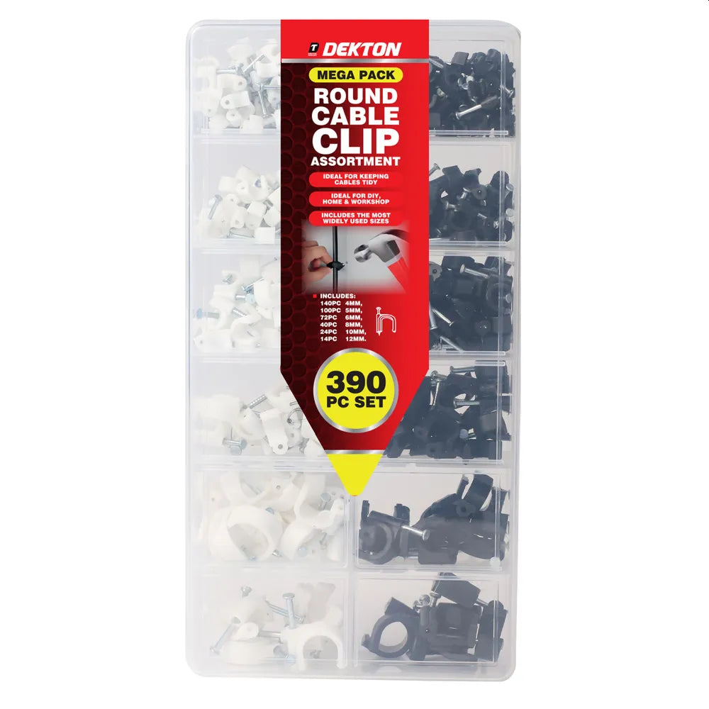 Kabelklammer assortement 390 deler - Clips - Sort og hvit- 4-12mm- klammer