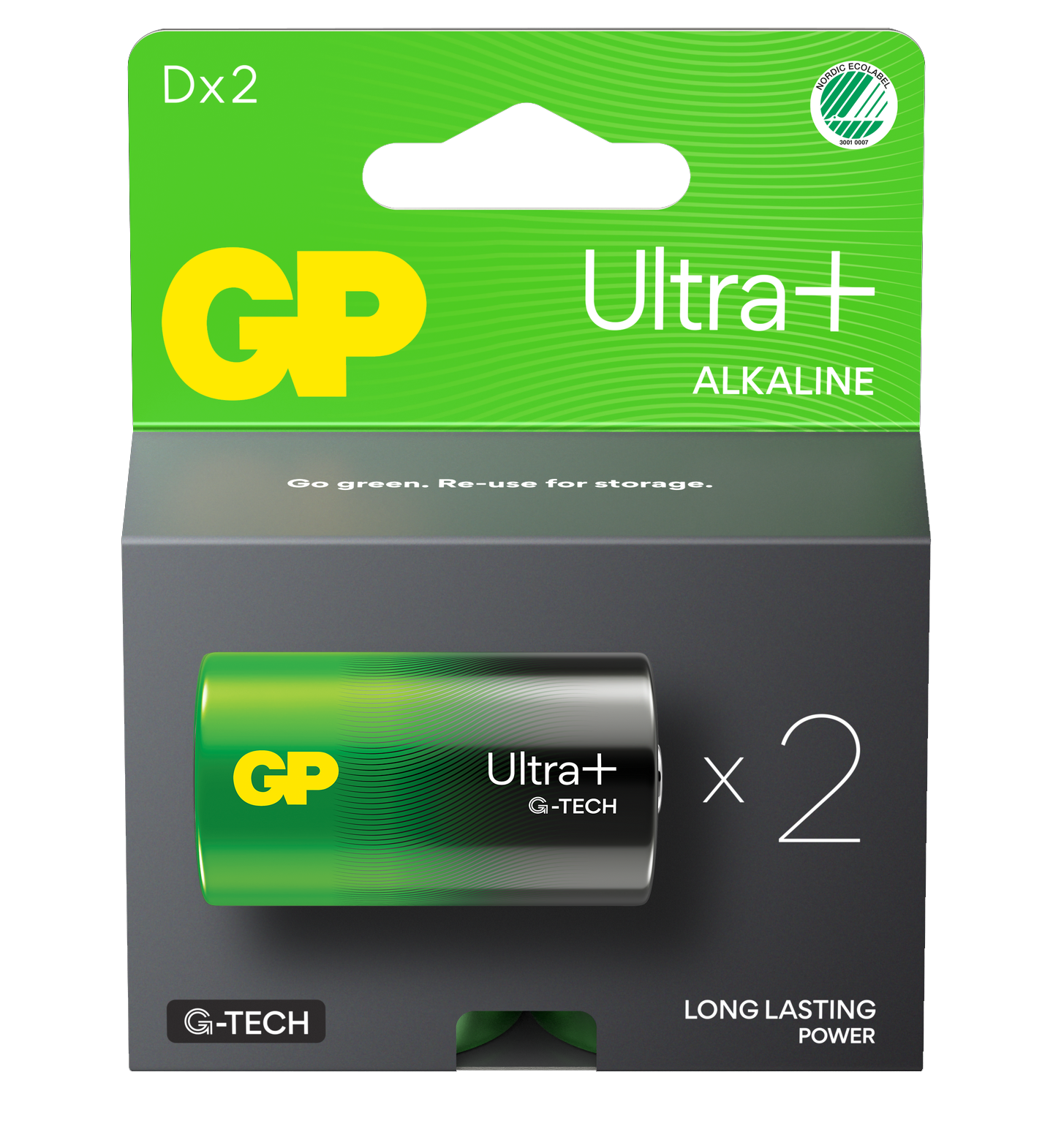 GP Ultra+ Alkalisk batteri D - 2pk - 13AUP/LR20 - 1,5V