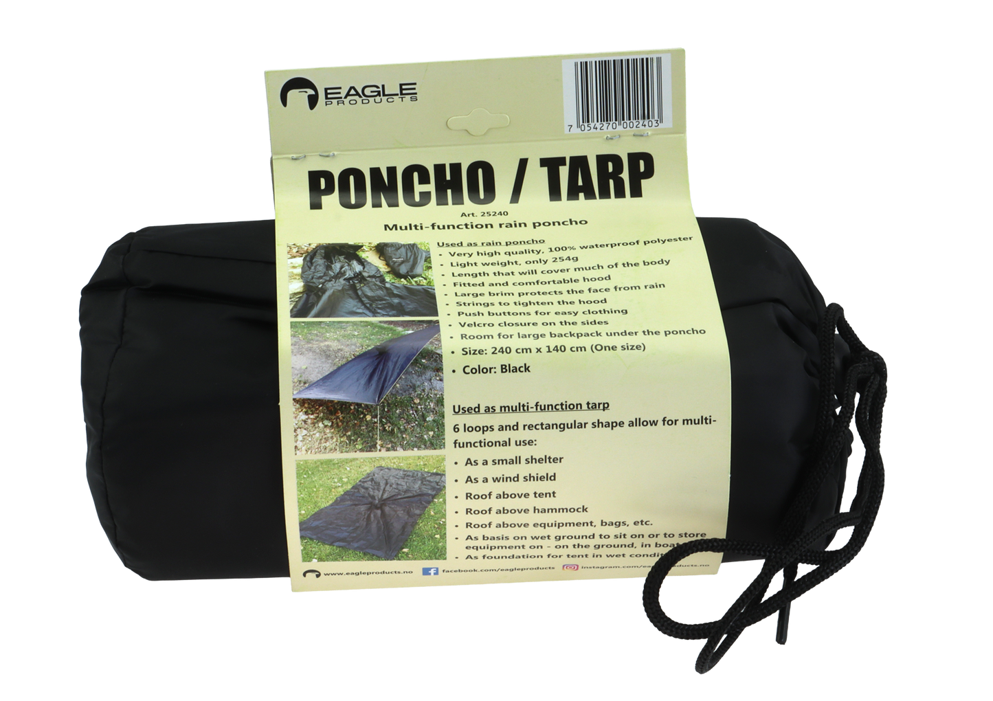 Eagle Regnponco / Tarp - Sort - 140x230