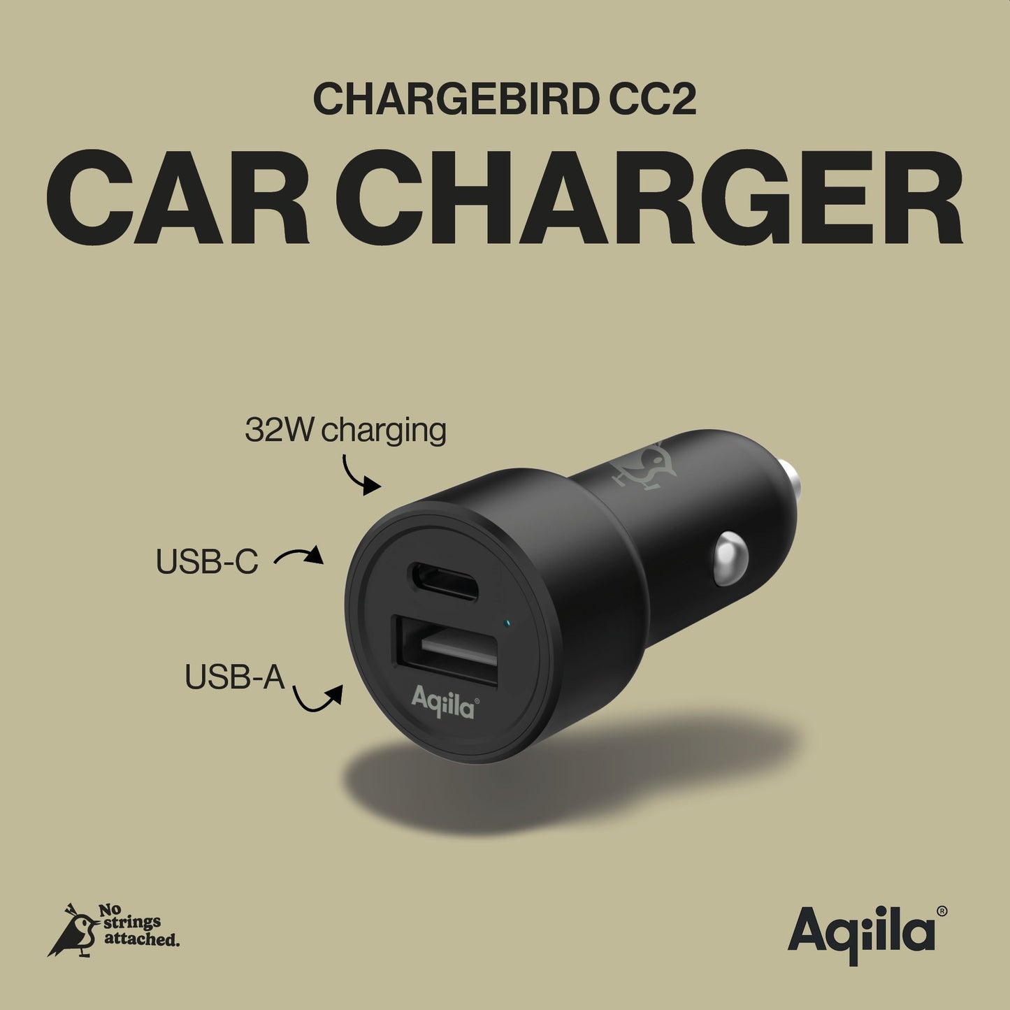 Aqiila Chargebird CC2 USB biladapter - 12/24v sigarettenner - USB-A/USB- C 32w