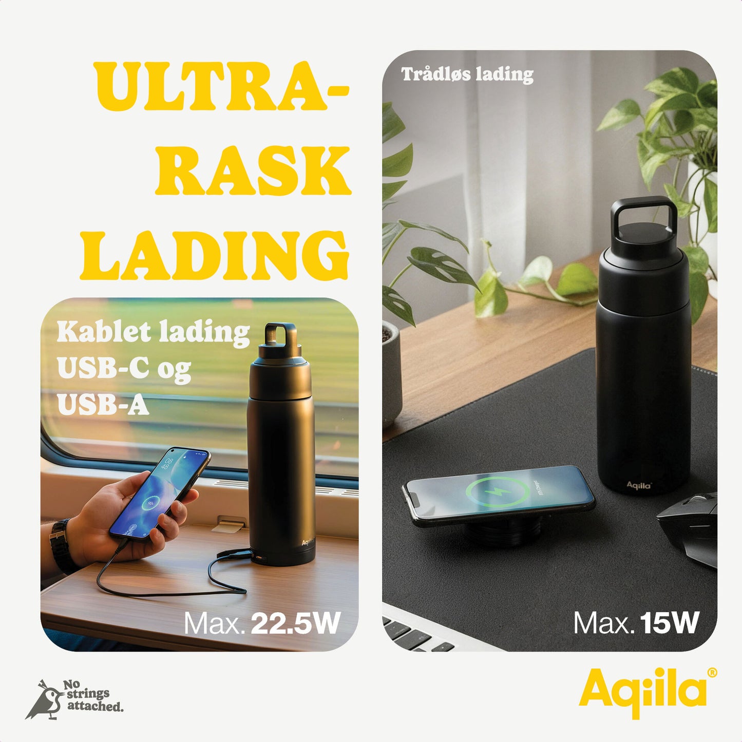Aqiila Powerbottle BO5 - Drikkeflaske - Termos - Powerbank - 0,6l