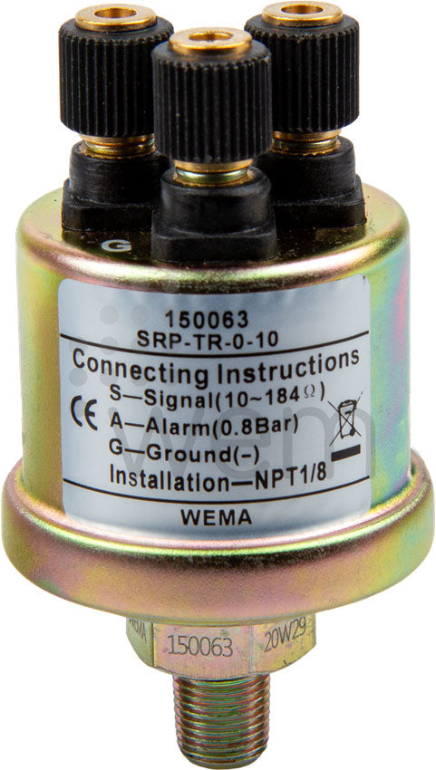 Wema 10 bar oljetrykksgiver med alarm- og jordtilkobling