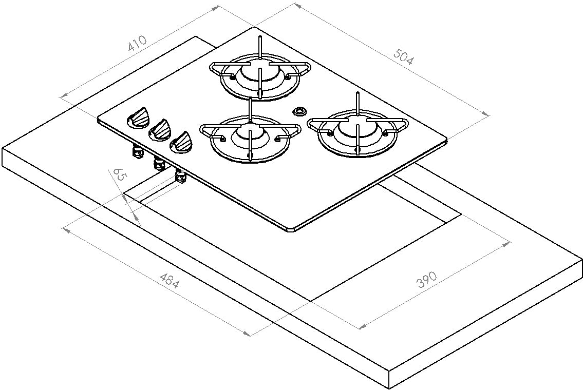 Glass Hob 3 gasskoketopp