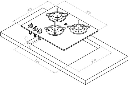 Glass Hob 3 gasskoketopp