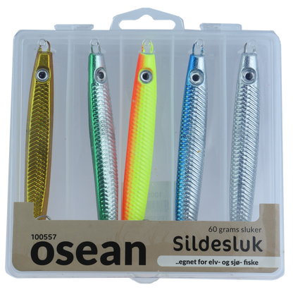 Osean sluksett Sildesluk - 5pk - 18gr - 25gr - 40gr - 60gr m/slukboks