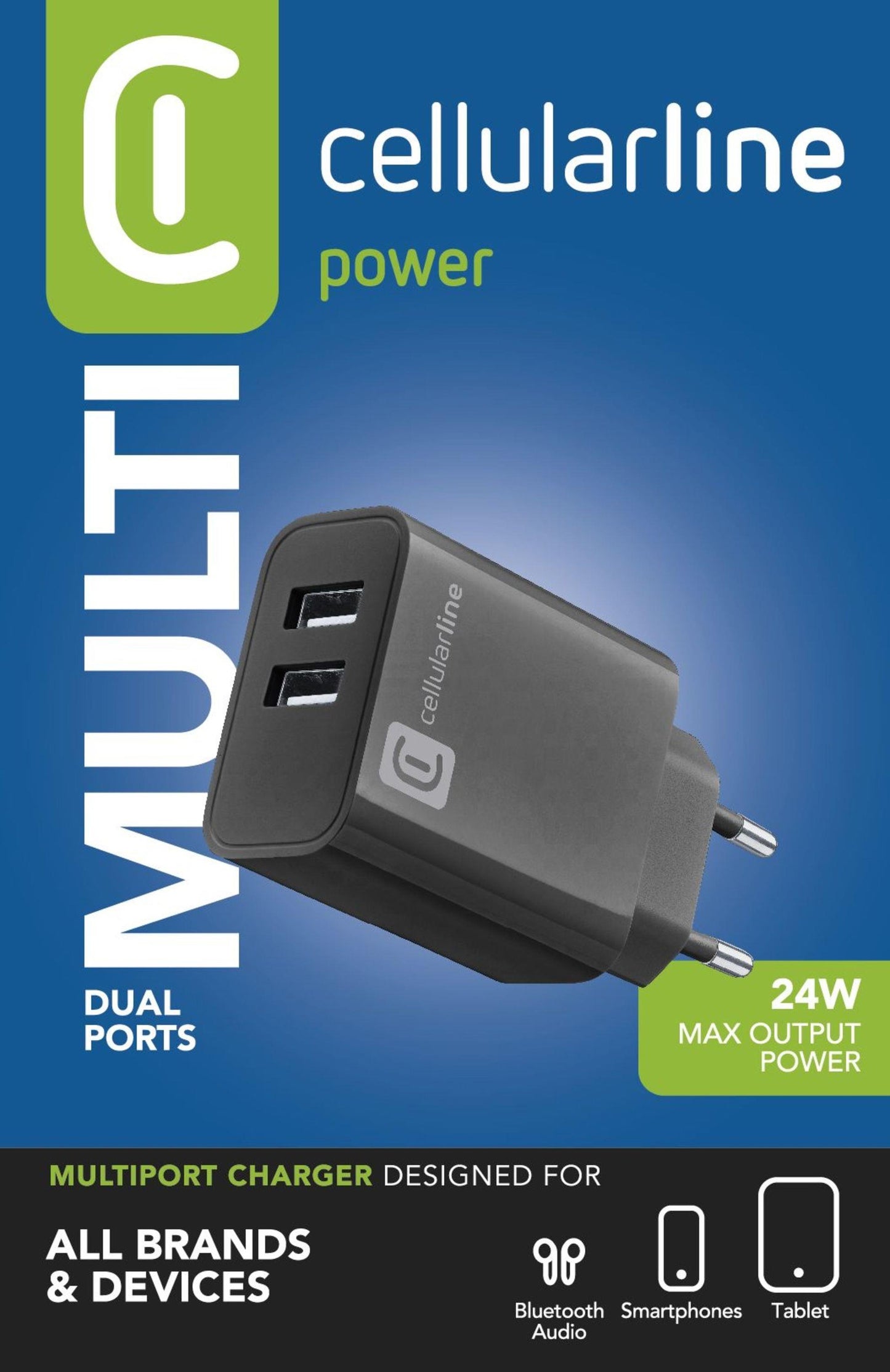 Cellularline USB-A lader 220V m/2 porter 12W + 12W – bilde 2