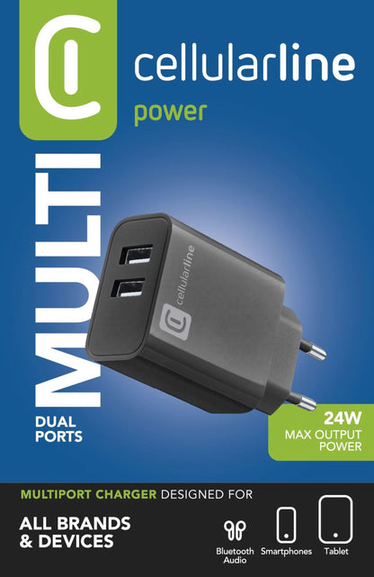 Cellularline USB-A lader 220V m/2 porter 12W + 12W – bilde 2
