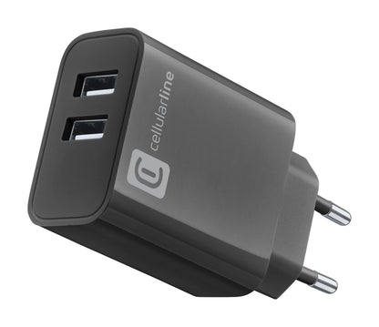 Cellularline USB-A lader 220V m/2 porter 12W + 12W