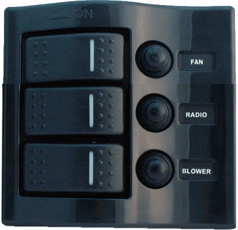 1852 Bryterpanel 3 brytere med aut.sikring, sort 12V