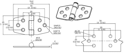 Friksjonshengsel 316, 76 x 40 mm (par)
