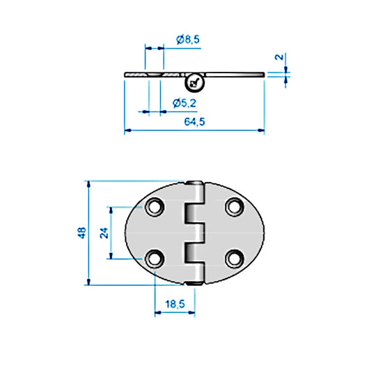 Roca Hengsel oval 64,5 x 48 mm SS316
