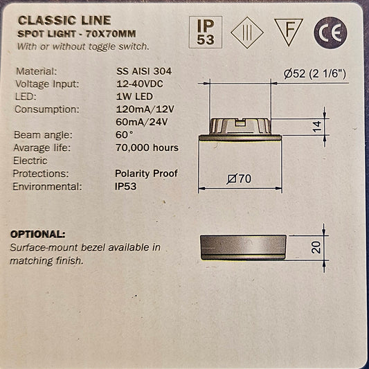 Roca Spotlight Ø70 2W Varm Hvit