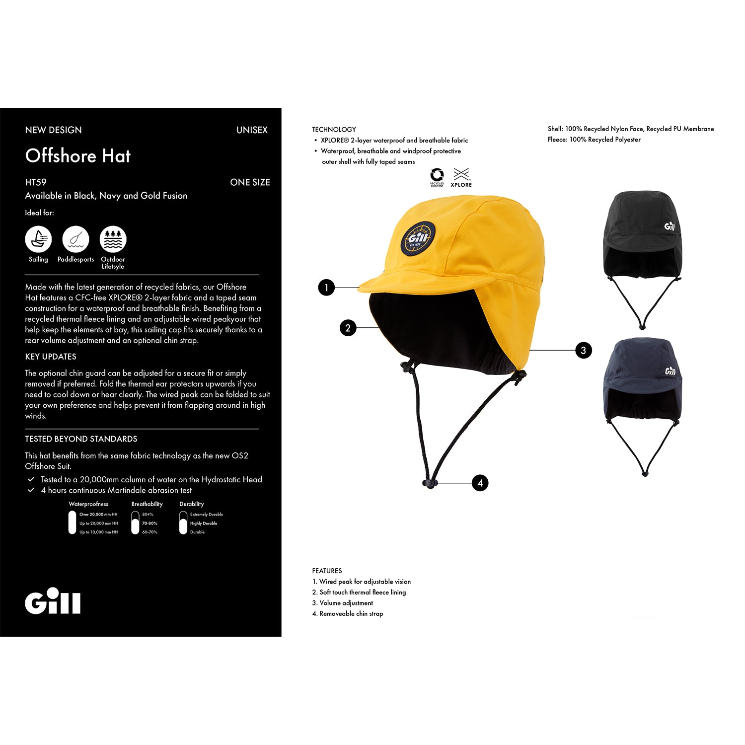 Gill Offshore Hat Navy One size lue – bilde 4