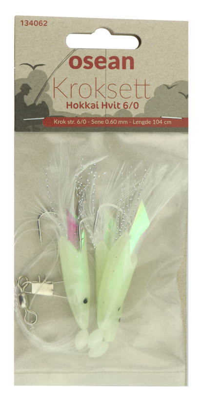 Osean Hokkai hvit - Kroksett - 3 stk - 6/0