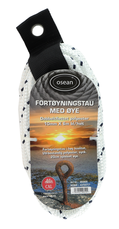 Fortøyningstau m/øye - Hvit / Blå - 6m - Flettet