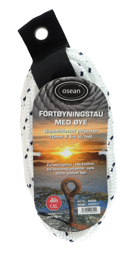 Fortøyningstau m/øye - Hvit / Blå - 6m - Flettet