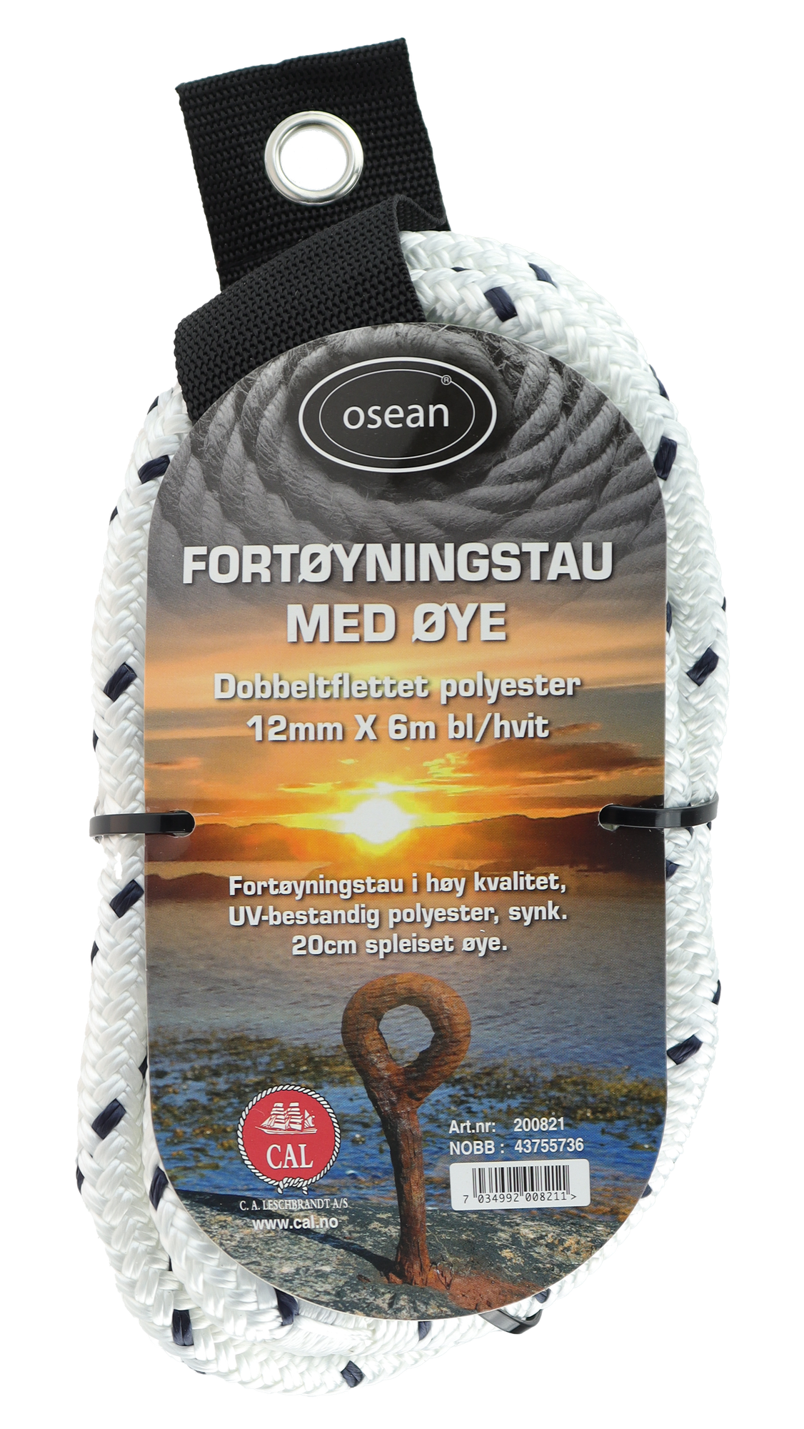Fortøyningstau m/øye - Hvit / Blå - 6m - Flettet