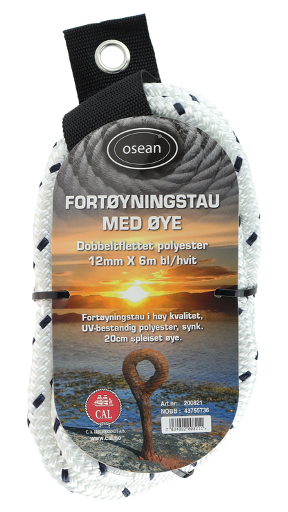 Fortøyningstau m/øye - Hvit / Blå - 6m - Flettet