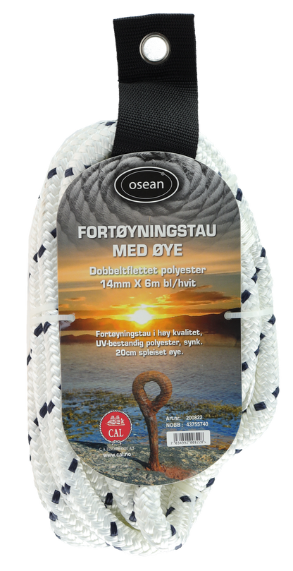 Fortøyningstau m/øye - Hvit / Blå - 6m - Flettet
