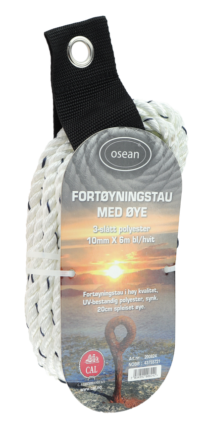 Fortøyningstau m/øye - Hvit / Blå - 6m - 3-Slått