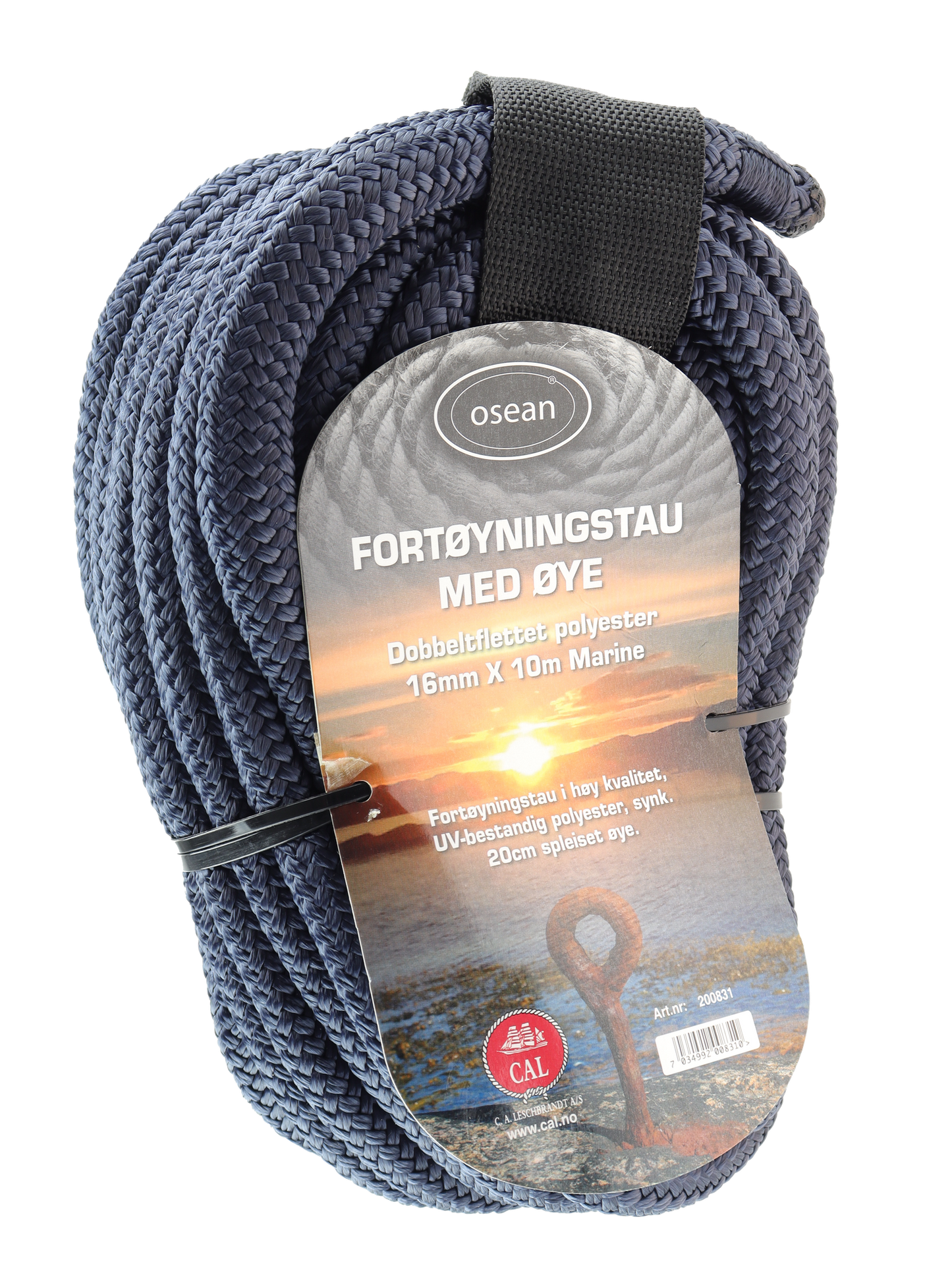 Fortøyningstau m/øye - Marine blå / Sort - 10m - Flettet