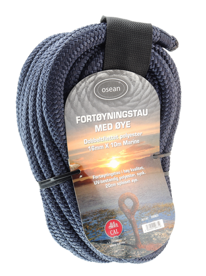 Fortøyningstau m/øye - Marine blå / Sort - 10m - Flettet