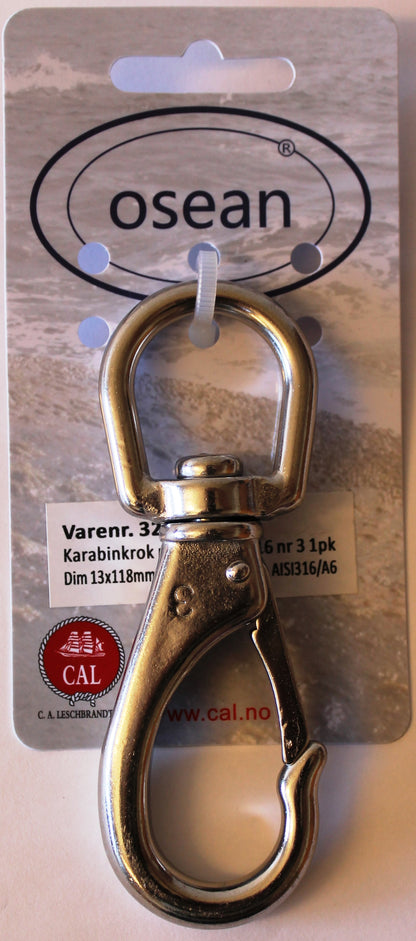 CAL Karabinkrok m/svivel - Blister - Syrefast - SF316