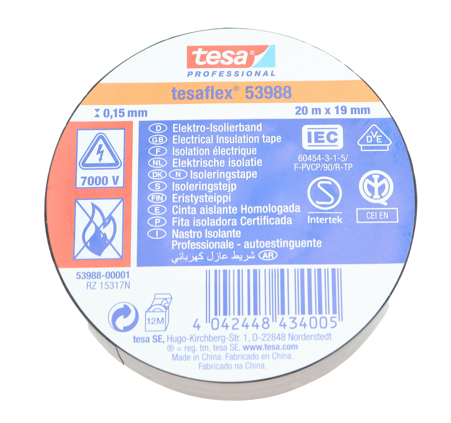 Tesaflex - Elektrotape - 19 mm x 20 meter - Svart