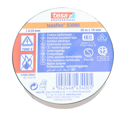 Tesaflex - Elektrotape - 19 mm x 20 meter - Svart