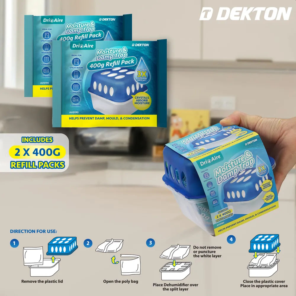 Fuktsluker boks 400gr - Inkl. 2 stk 400gr refill - 14x14x11cm