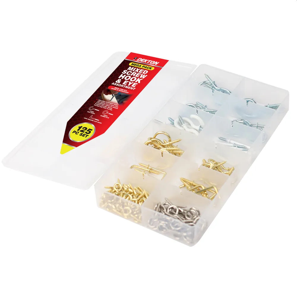 Øyeskrue assortement 125 deler - Åpne - lukkede - vinkelrette