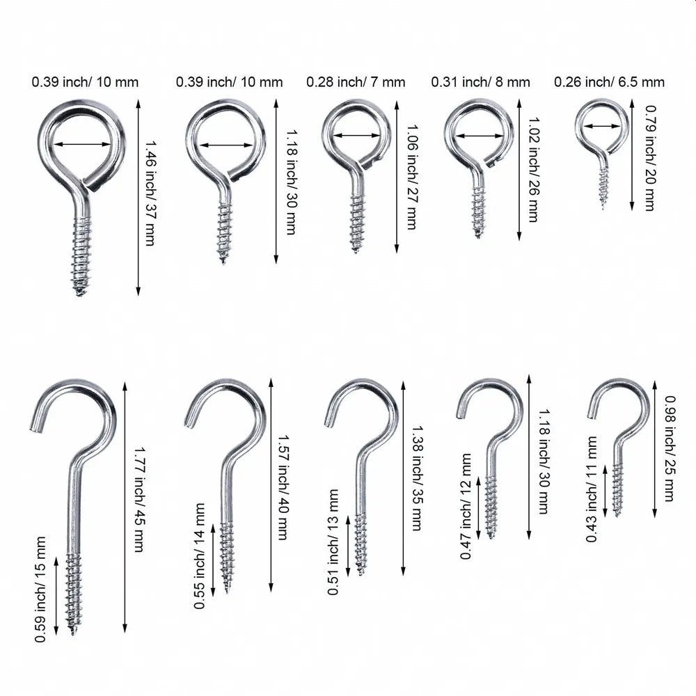 Øyeskrue Stor assortement 151 deler - Åpne - lukkede - forsinket stål