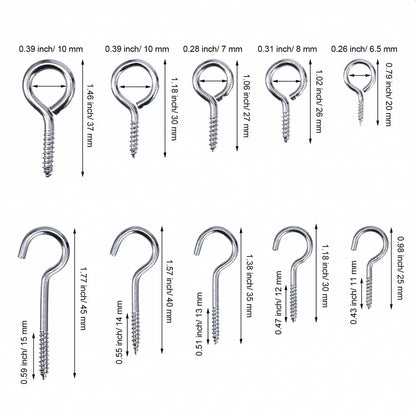 Øyeskrue Stor assortement 151 deler - Åpne - lukkede - forsinket stål