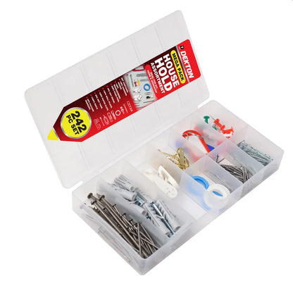 Husholdnings assortement 242 deler - Stift - Oppheng - Binders - Skruer mm.