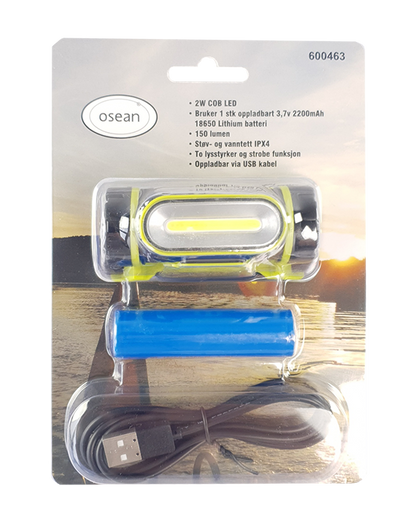 Osean LED COB Hodelykt - 150 Lumen - Oppladbar