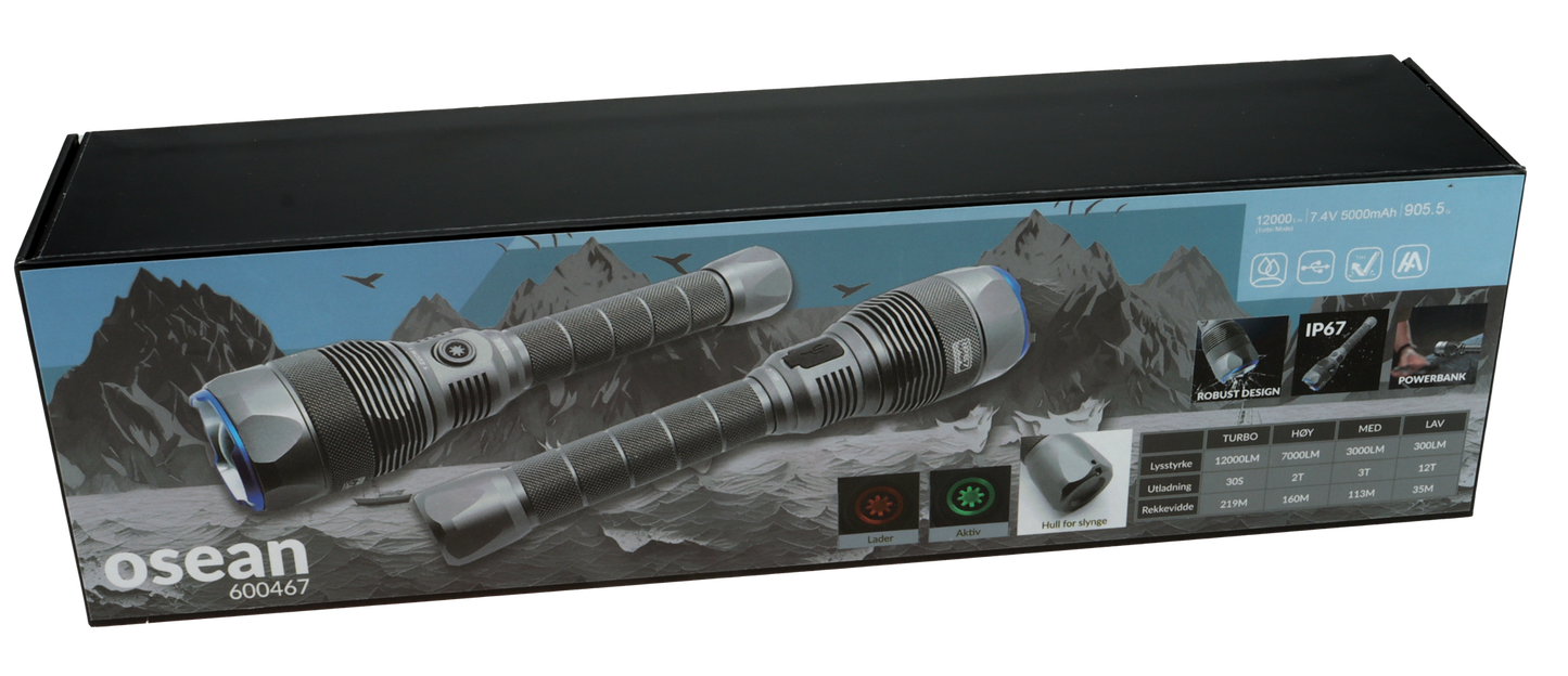 Osean Fokus 7000 - LED Lommelykt - 7000 Lumen - Oppladbar - IP67