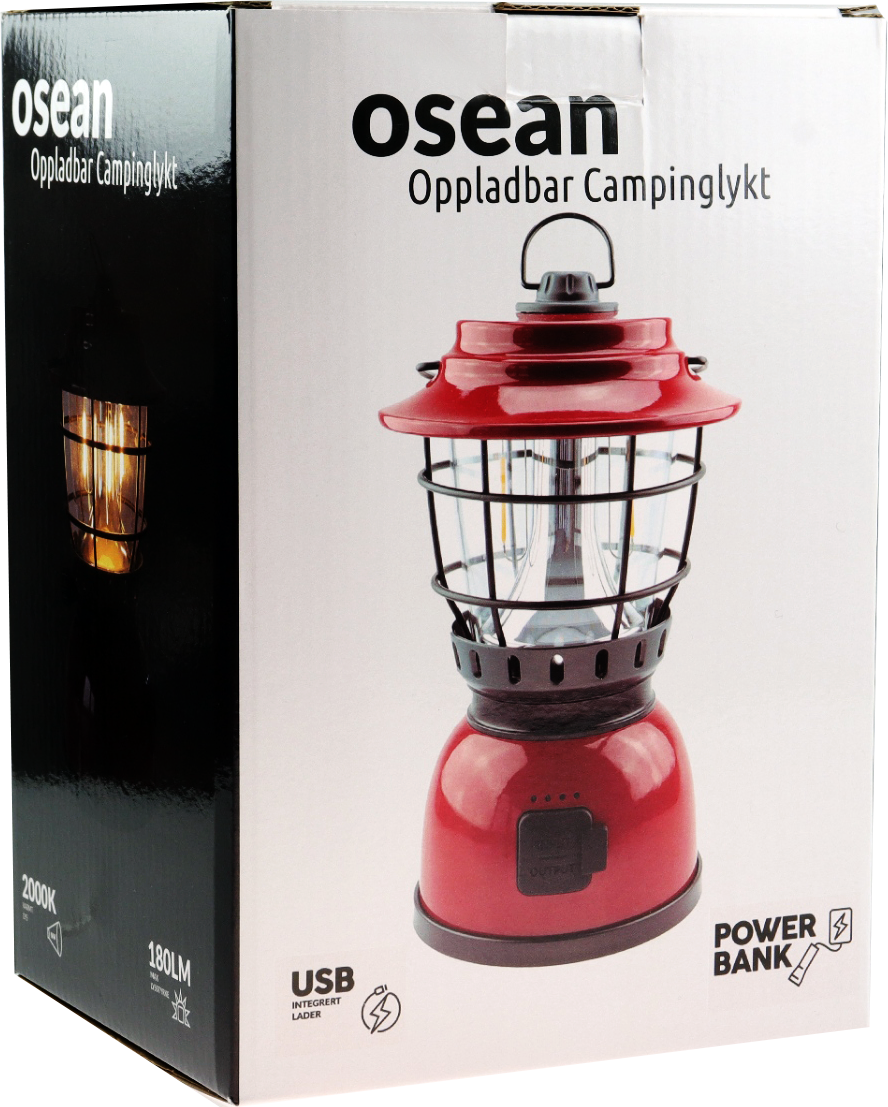 Osean Campinglykt m/ powerbank - 2 farger LED - Oppladbar