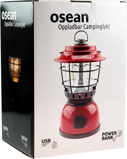 Osean Campinglykt m/ powerbank - 2 farger LED - Oppladbar