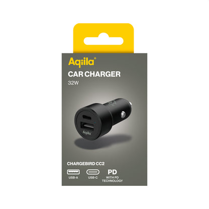 Aqiila Chargebird CC2 USB biladapter - 12/24v sigarettenner - USB-A/USB- C 32w