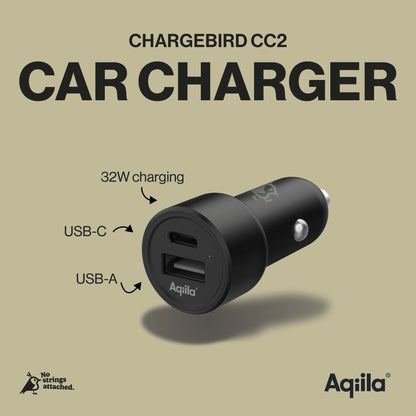 Aqiila Chargebird CC2 USB biladapter - 12/24v sigarettenner - USB-A/USB- C 32w